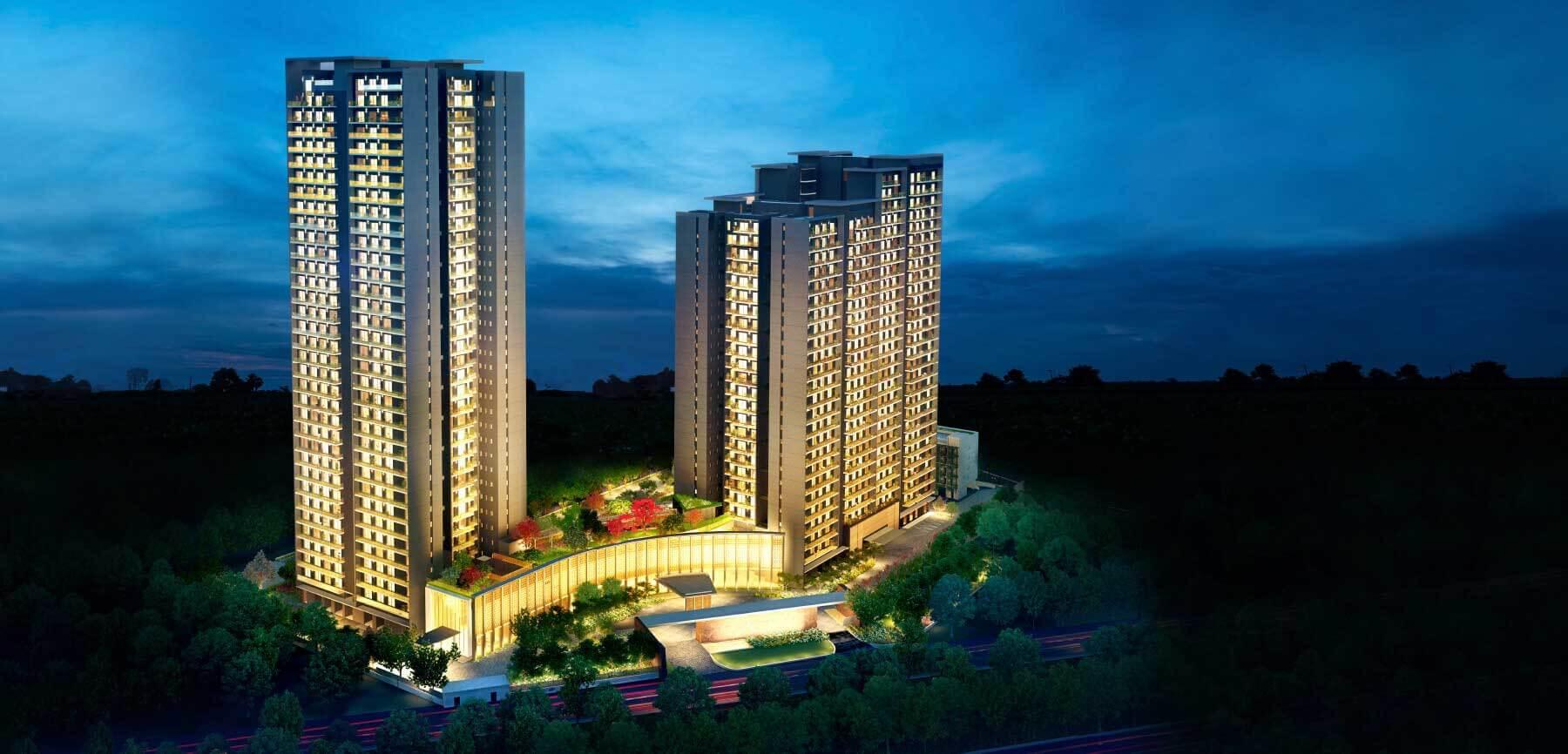 Krisumi Waterfall Residences Sector 36A Gurgaon luxury towers night view Dwarka Expressway